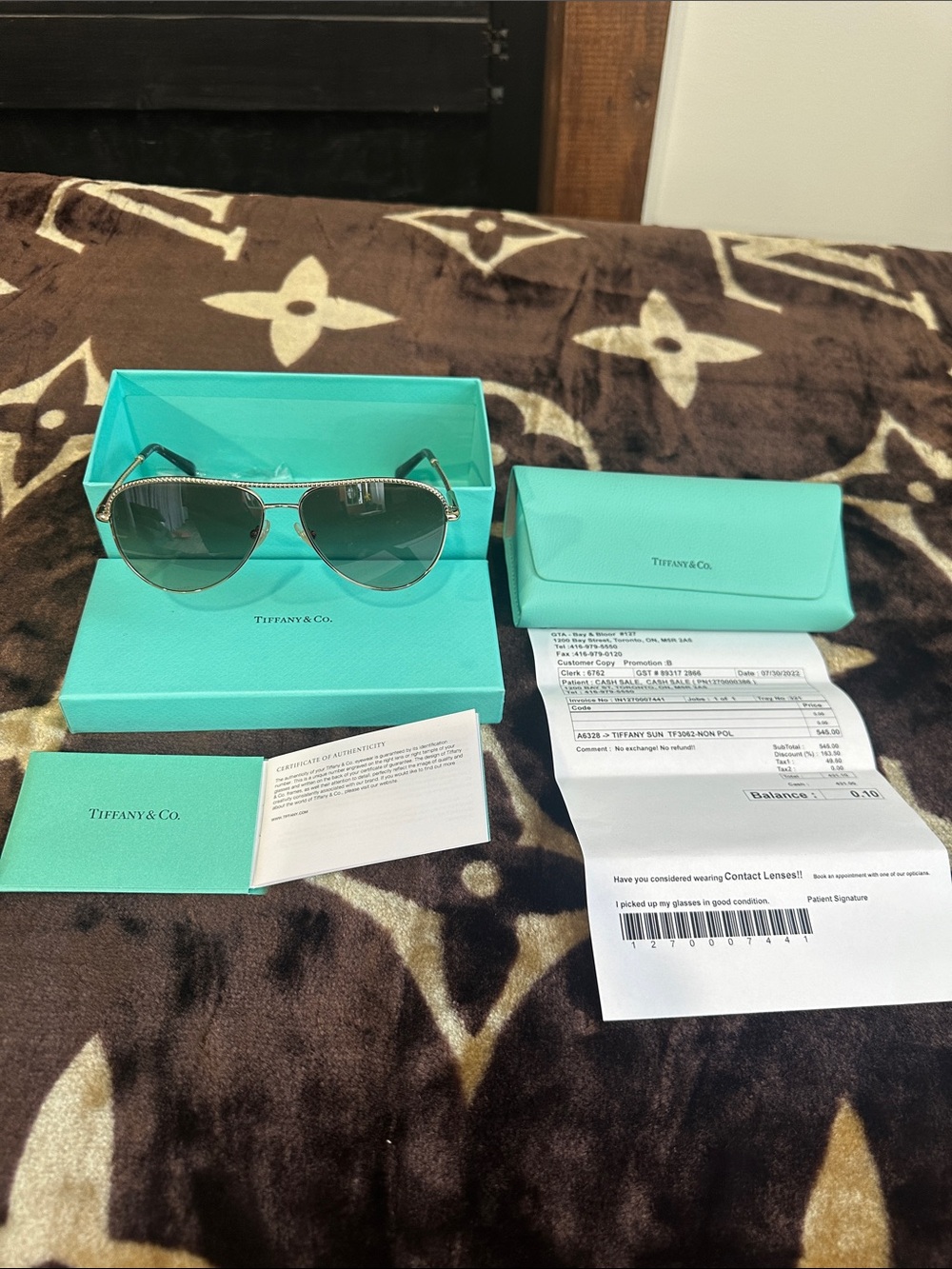 Tiffany & Co. Aviator Sunglasses with Teal/Tiffany Blue and Gold Details